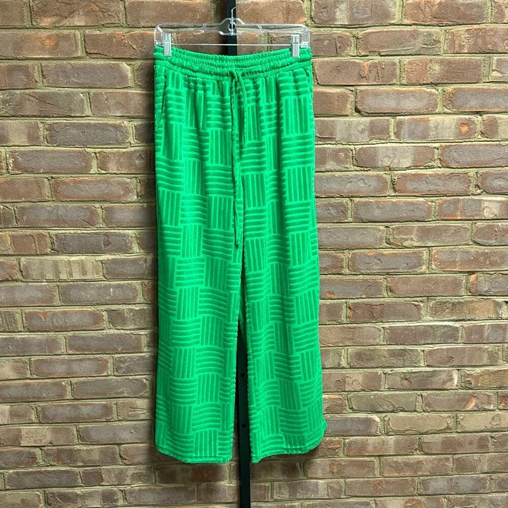 Entro Women’s Green Texture Wideleg Pants Sz Medium NEW
